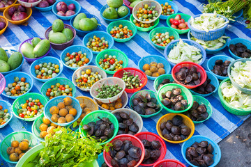 Thai exotic food in street food market with vegetable and fruit.