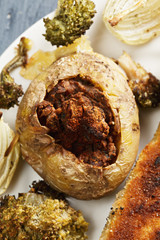 Stuffed potato overhead