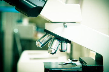 Laboratory Microscope. Scientific research background.