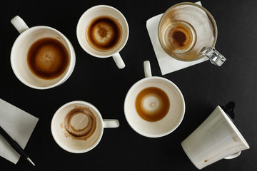 Top view of empty coffee cups