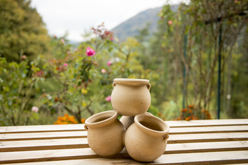 clay pots on the table in the Mountains