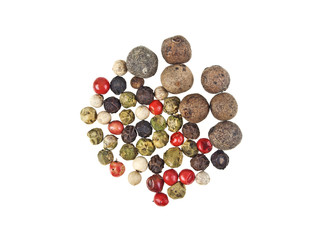 Mix of dried peppers isolated on white background. Pepper spice.