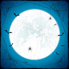 Halloween grunge background with Moon and spiders