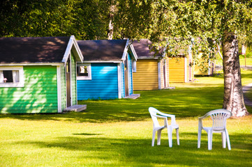 Tipical wooden houses in a Norway campsite