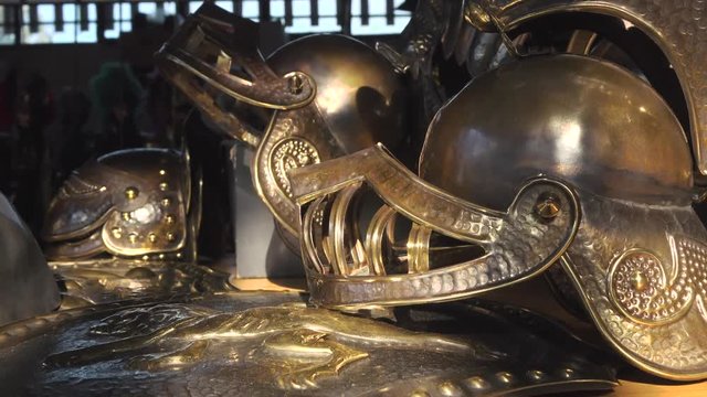 Different pieces of the armor of a Sicilian puppet, typical and traditional in Sicily in Italy.
