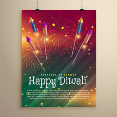 Fototapeta na wymiar amazing diwali festival flyer template with fireworks and flying
