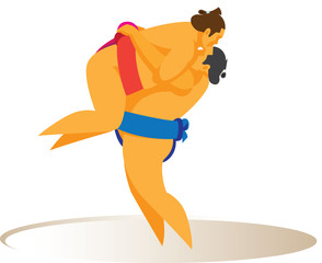 Sumo wrestler holds an opponent throw