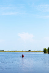 Fototapeta na wymiar Boating lake flooded rice fields.
