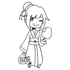 illustration vector hand drawn doodle of girl wearing traditional japanese clothing