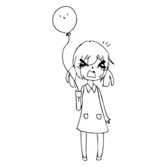 illustration vector hand drawn doodle of  little girl crying with balloon