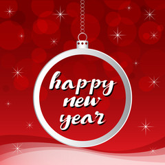 Naklejka premium Happy New Year card round banner on red background. Greeting card template. Vector illustration.
