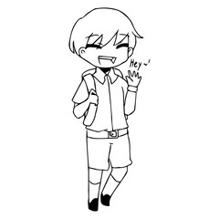 illustration vector hand drawn doodle of smiling boy saying hey