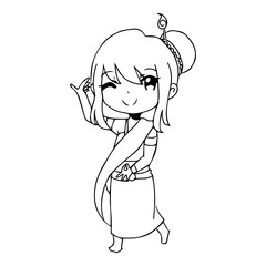 illustration vector hand drawn doodle of  Thai traditional dance.