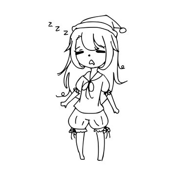 illustration vector hand drawn doodle of sleeping girl 