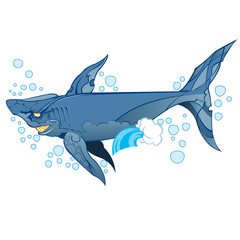 Illustration of wounded shark, marine mammal.