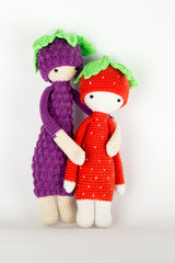 soft toy crochet as blackberries and strawberries in caps