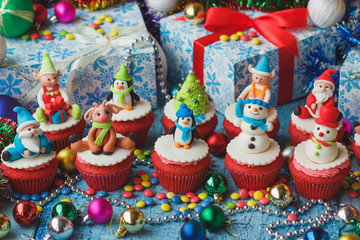 Christmas cupcakes with Christmas decorations