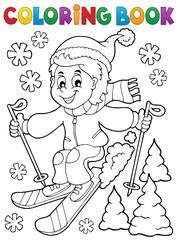 Coloring book skiing boy theme 1