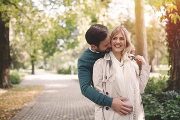 Loving couple walking in park