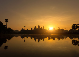 Fototapeta na wymiar Silhouette Angkor Wat at sunset , Siem Reap , Cambodia