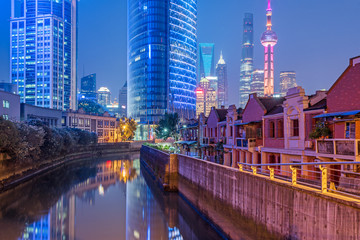 Shanghai Lujiazui financial district at night in China.