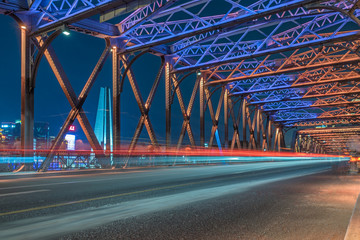 Night view of the Waibaidu Bridge in Shanghai,China.