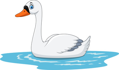 Cartoon beauty swan floats on water © ekyaky