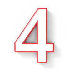 3d white number 4 with red frame