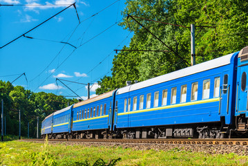 Obraz premium Passenger train in Kiev Region of Ukraine