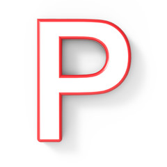 3d white letter P with red frame
