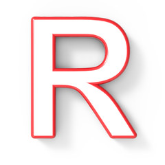 3d white letter R with red frame
