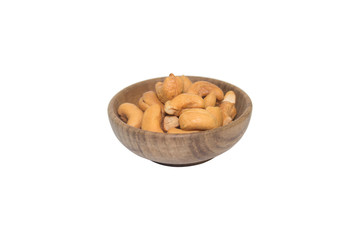 cashew nut in wood bowl on white