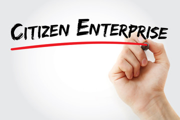 Hand writing Citizen enterprise with marker, concept background