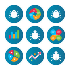 Bugs signs. Virus software error icons.