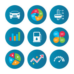 Transport icons. Tachometer and petrol station.