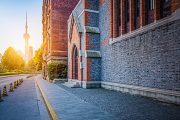 empty square of vintage architecture in Shanghai,China.