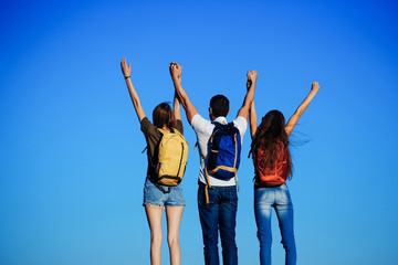 Bearded handsome man with girls