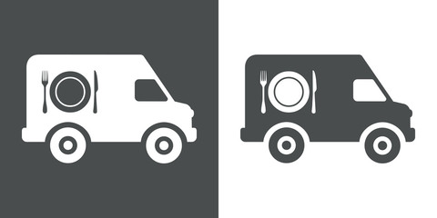 Icono plano furgoneta catering gris