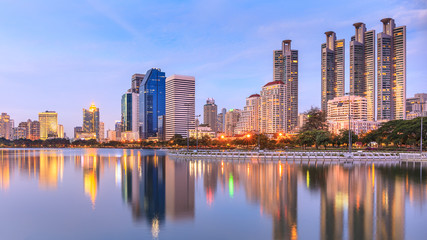 Fototapeta na wymiar Modern Office Buildings in Bangkok, Thailand, at Twilight