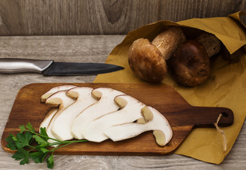 boletus slices over cutting board