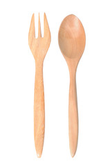 Wooden fork and spoon, kitchenware concept