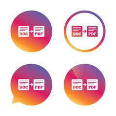 Fototapeta na wymiar Export DOC to PDF icon. File document symbol.