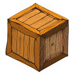 Wooden box of boards, colored hand drawing.