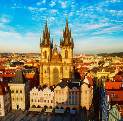Old Town Square with Church of Our Lady before Tyn in eastern european Czech capital Prague -...