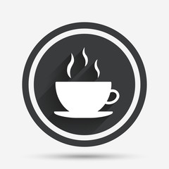 Coffee cup sign icon. Hot coffee button.