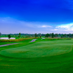 Landscape beautisul green golf links  and blue sky