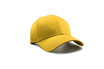 Closeup of the fashion yellow cap isolated on white background.