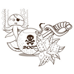 Octopus, dice, a bomb and a sword. Graphics Pirate theme.