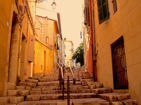 Fototapeta Marseille, South of France, Stairs to vieux quartiers Le Panier
