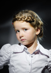 Expressive preschooler girl portrait in harcourt vintage style